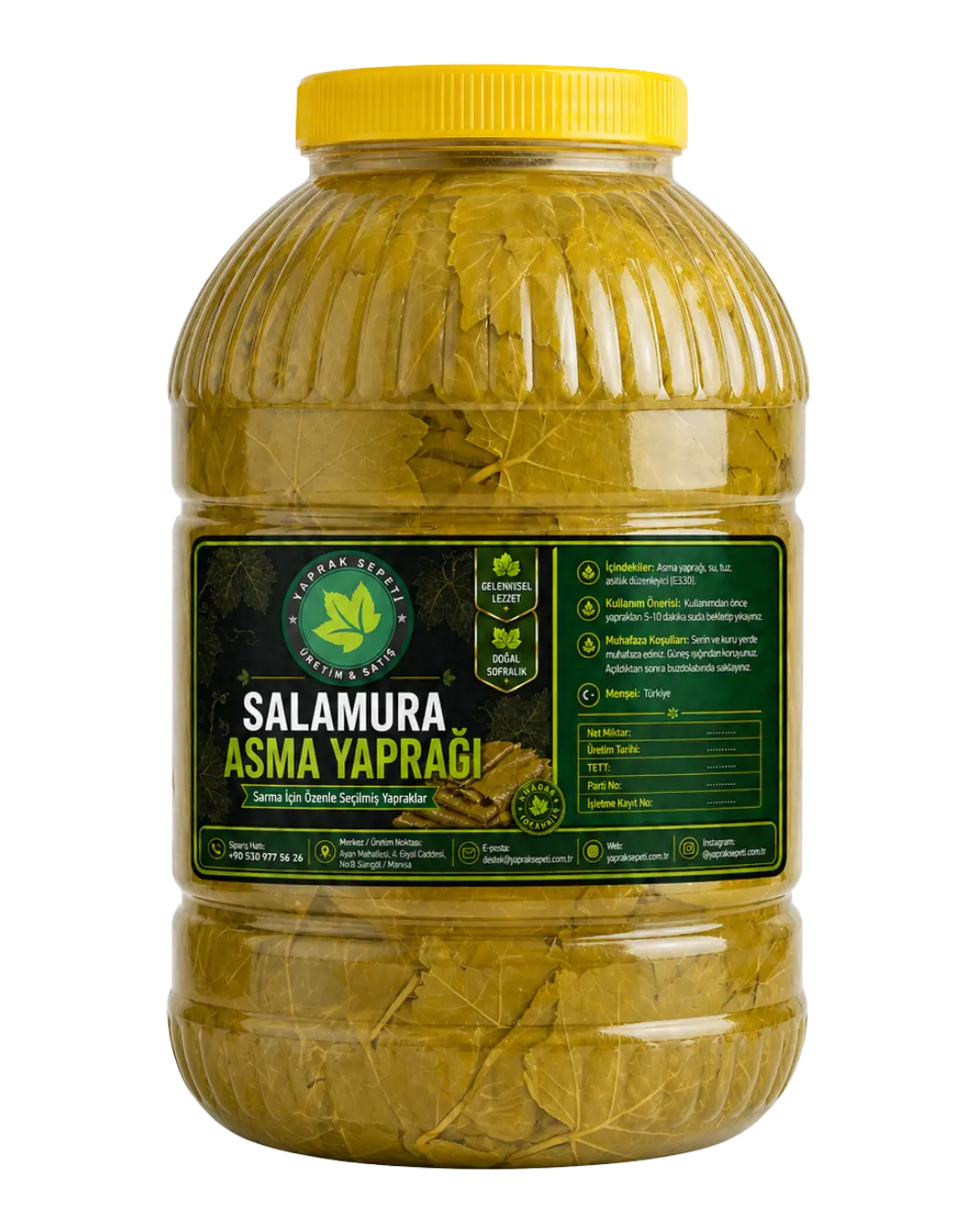 Salamura asma yaprağı 5 kg, yüksek miktarda ürün ihtiyacı olan kullanıcılar ve toplu kullanım için uygundur.